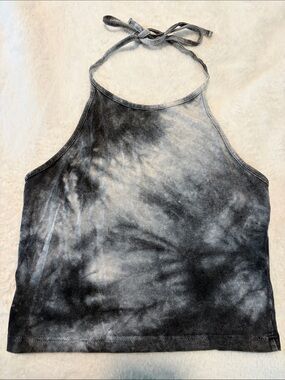 Brandy Melville Black & White Tie-Dye Halter Crop Top